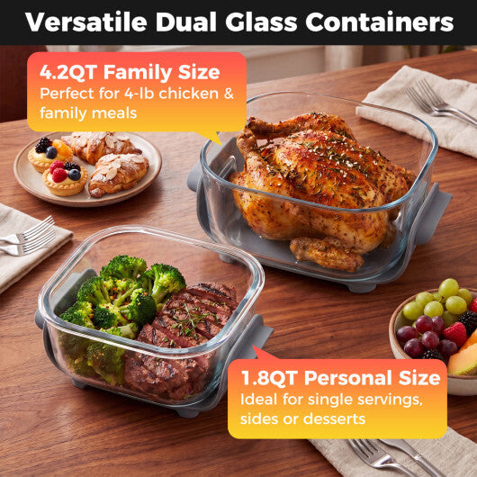 Costway 6-in-1 Portable Glass Air Fryer  4.4QT & 1.8QT Dual Glass Containers with Lids Blue W2B