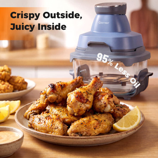 Costway 6-in-1 Portable Glass Air Fryer  4.4QT & 1.8QT Dual Glass Containers with Lids Blue W2B