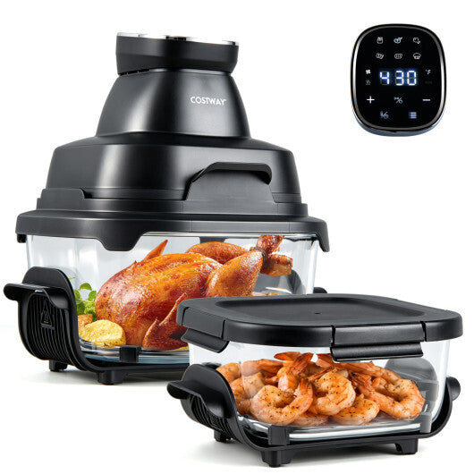 Costway 6-in-1 Portable Glass Air Fryer  4.4QT & 1.8QT Dual Glass Containers with Lids Black W2B