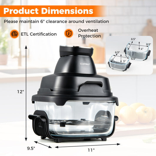 Costway 6-in-1 Portable Glass Air Fryer 4.4QT & 1.8QT Dual Glass Containers with Lids Black W2B