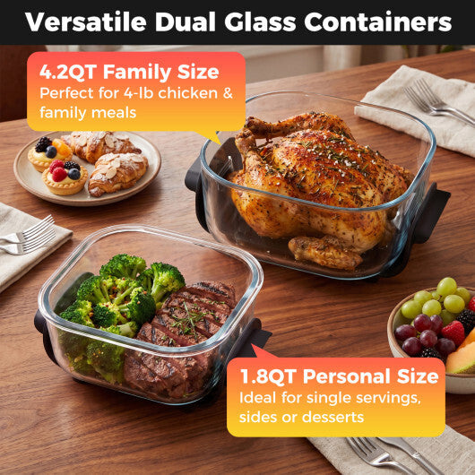 Costway 6-in-1 Portable Glass Air Fryer  4.4QT & 1.8QT Dual Glass Containers with Lids Black W2B