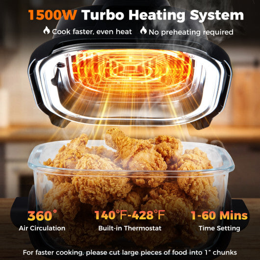 Costway 6-in-1 Portable Glass Air Fryer  4.4QT & 1.8QT Dual Glass Containers with Lids Black W2B