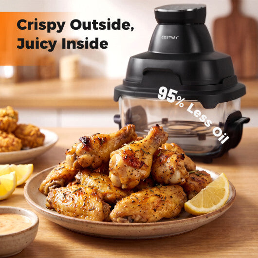 Costway 6-in-1 Portable Glass Air Fryer  4.4QT & 1.8QT Dual Glass Containers with Lids Black W2B