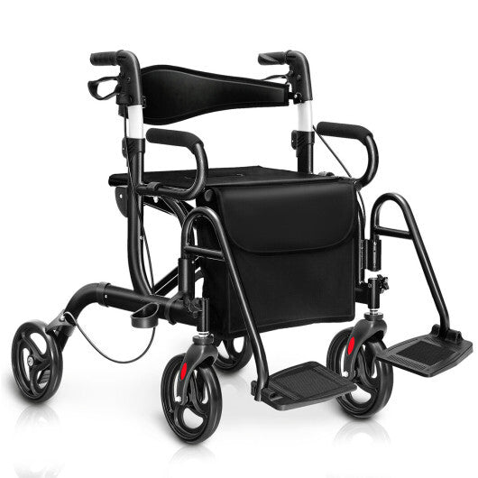 Goplus Rollator Walker with Seat Folding Walker with 8-inch Wheels Supports up to 350lbs Black W2B