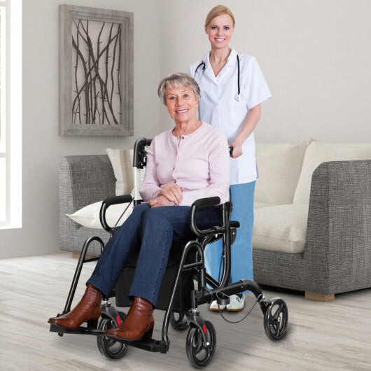 Goplus Rollator Walker with Seat Folding Walker with 8-inch Wheels Supports up to 350lbs Black W2B
