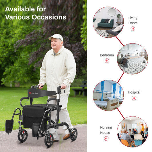 Goplus Rollator Walker with Seat Folding Walker with 8-inch Wheels Supports up to 350lbs Black W2B