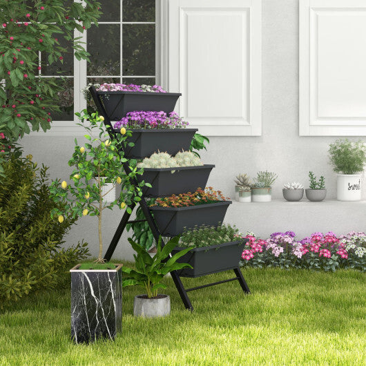 Costway 1 PCS 5-Tier Vertical Raised Garden Bed Elevated Planter with Wheels & Container Boxes Gray W2B