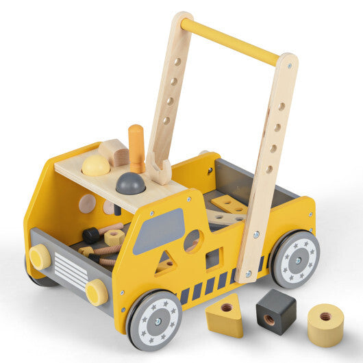 Costway 2-In-1 Montessori Wooden Baby Walker with Learning Activities Adjustable Speed W2B