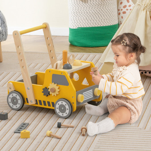 Costway 2-In-1 Montessori Wooden Baby Walker with Learning Activities Adjustable Speed W2B