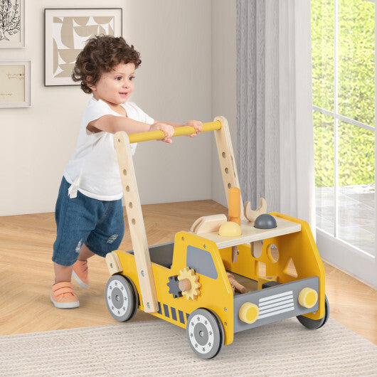 Costway 2-In-1 Montessori Wooden Baby Walker with Learning Activities Adjustable Speed W2B