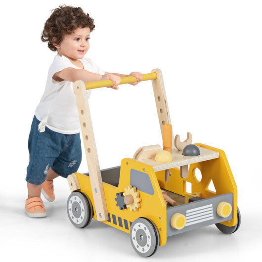 Costway 2-In-1 Montessori Wooden Baby Walker with Learning Activities Adjustable Speed W2B