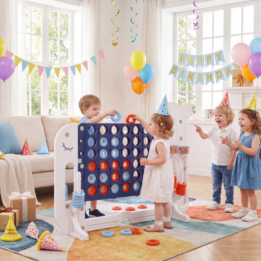Costway 4-in-a-Row Game Set with Ring-toss Basketball Golf Club & Balls 2 Cups Holders Navy W2B