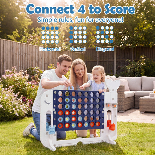 Costway 4-in-a-Row Game Set with Ring-toss Basketball Golf Club & Balls 2 Cups Holders Navy W2B