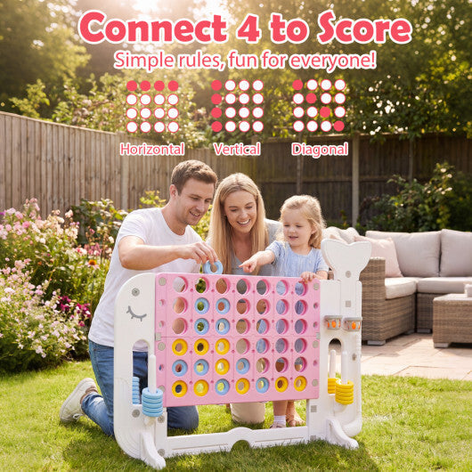 Costway 4-in-a-Row Game Set with Ring-toss Basketball Golf Club & Balls 2 Cups Holders Pink W2B