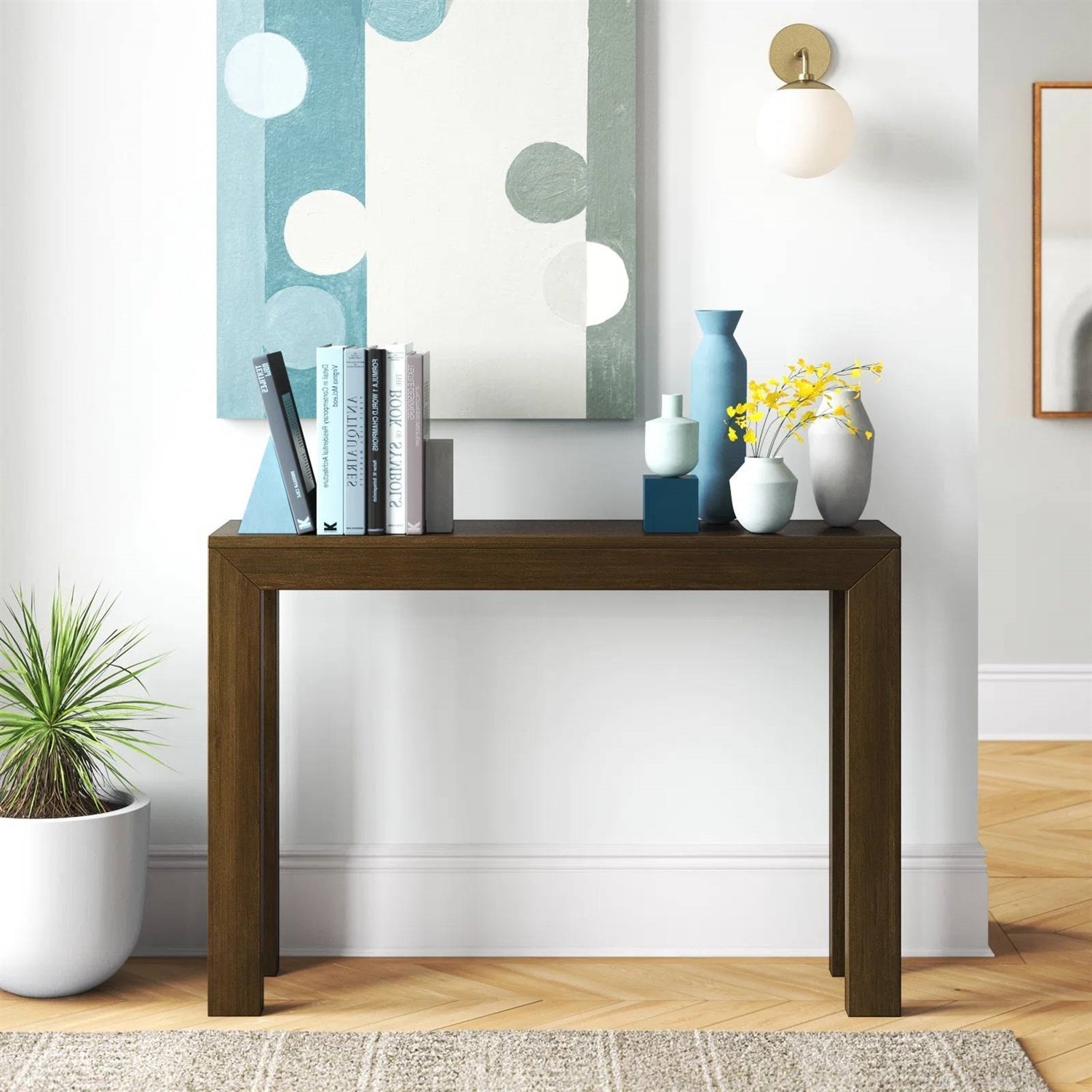 Solid Wood Modern Accent Console Table / Sofa Table in Dark Brown Walnut Finish FastFurnishings