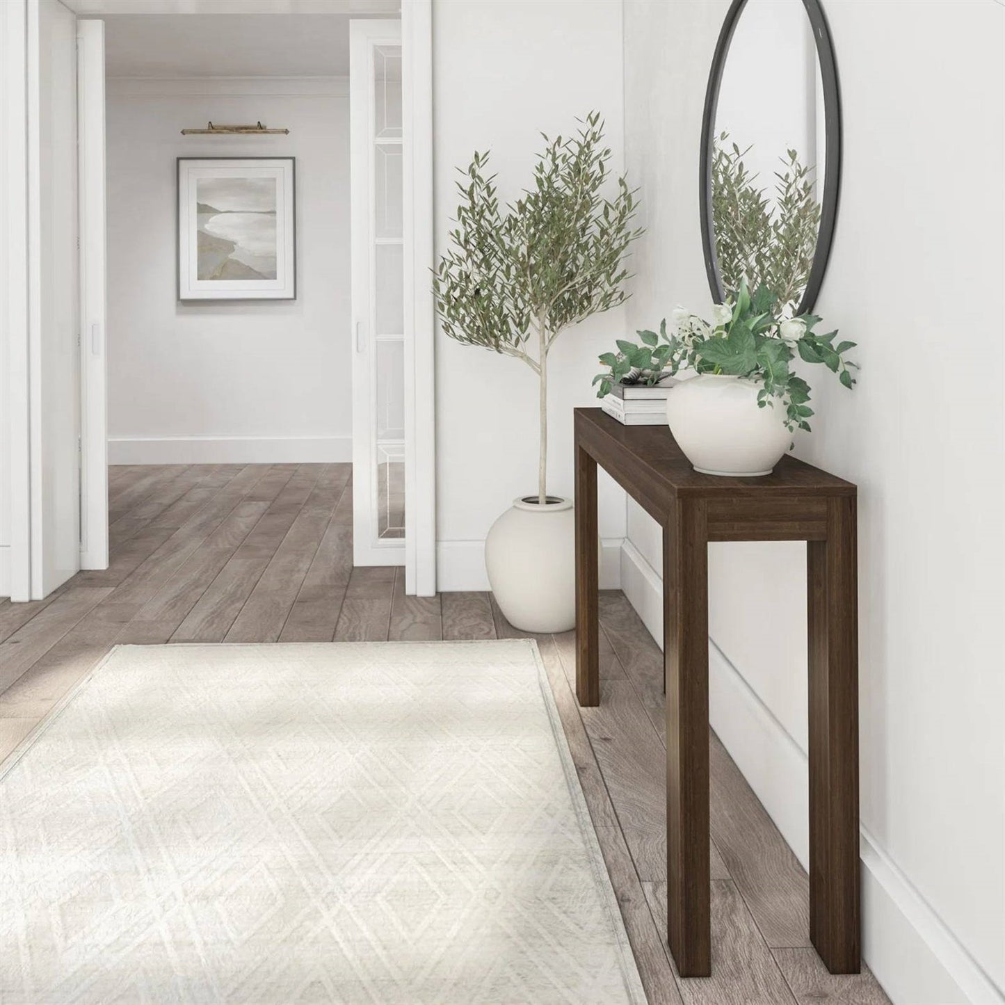 Solid Wood Modern Accent Console Table / Sofa Table in Dark Brown Walnut Finish FastFurnishings