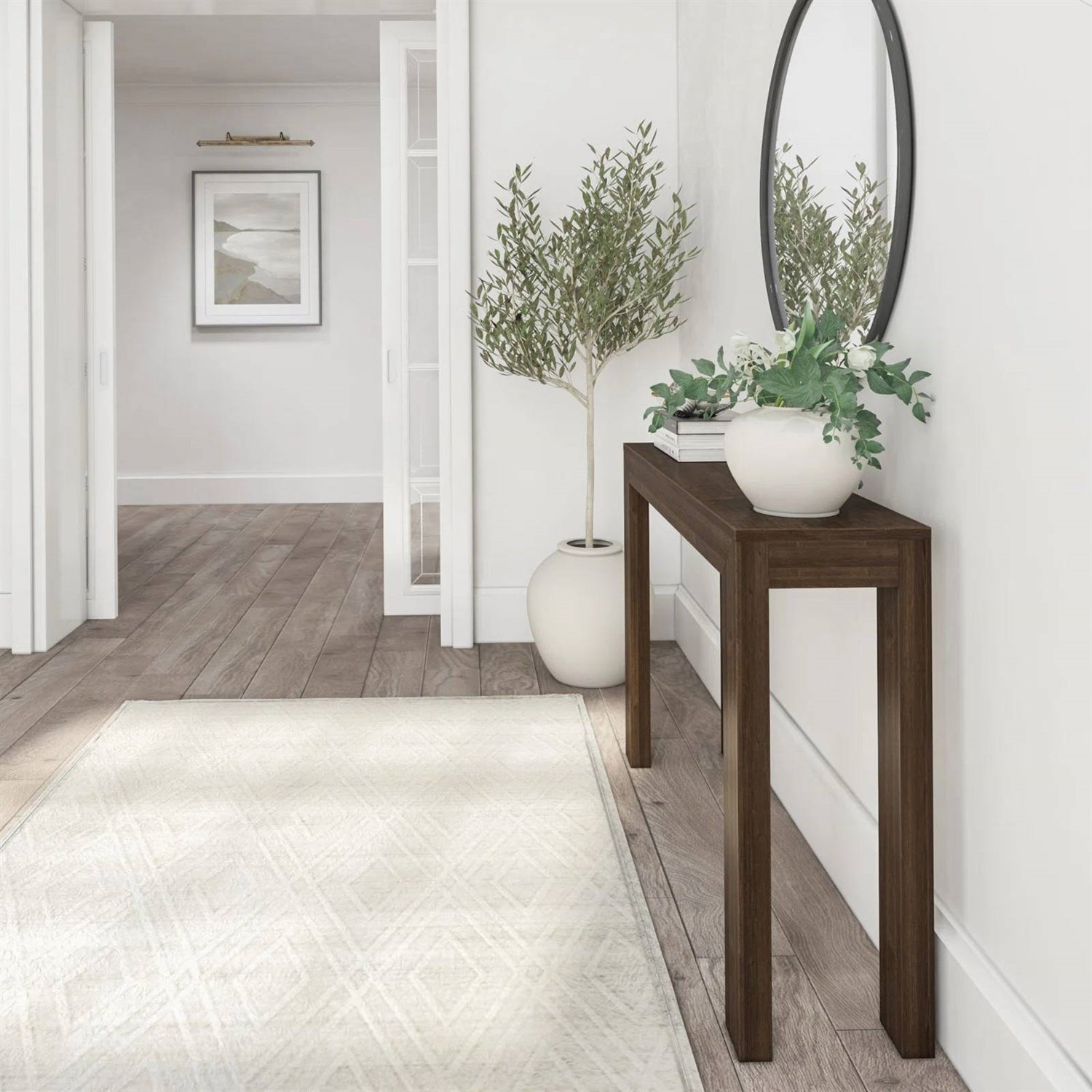 Solid Wood Modern Accent Console Table / Sofa Table in Dark Brown Walnut Finish FastFurnishings