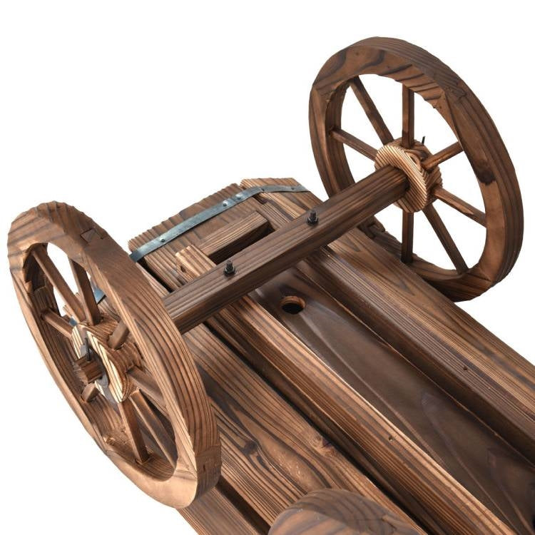 Outdoor Garden Fir Wood Barrel Planter Wagon on Wooden Wheels FastFurnishings