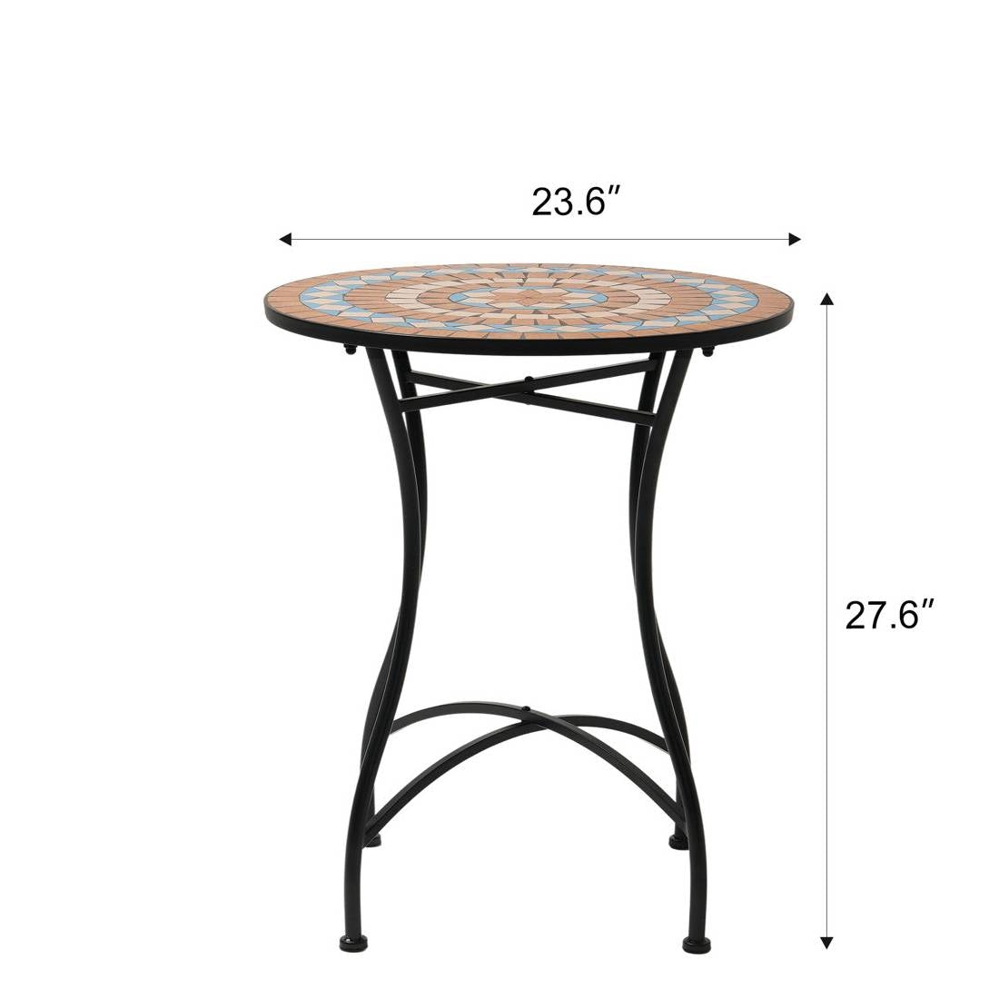 Round 24-inch Blue Beige Mosaic Tile Pattern Bistro Table with Black Metal Legs FastFurnishings