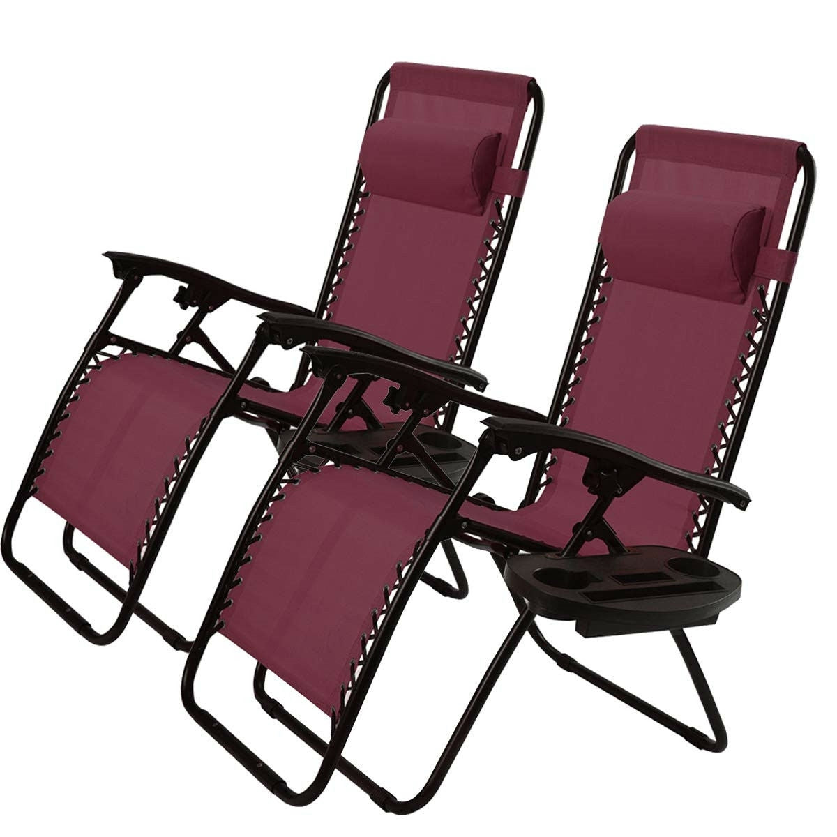 Set of 2 Burgundy Wine Red Folding Outdoor Zero Gravity Lounge Chair FastFurnishings
