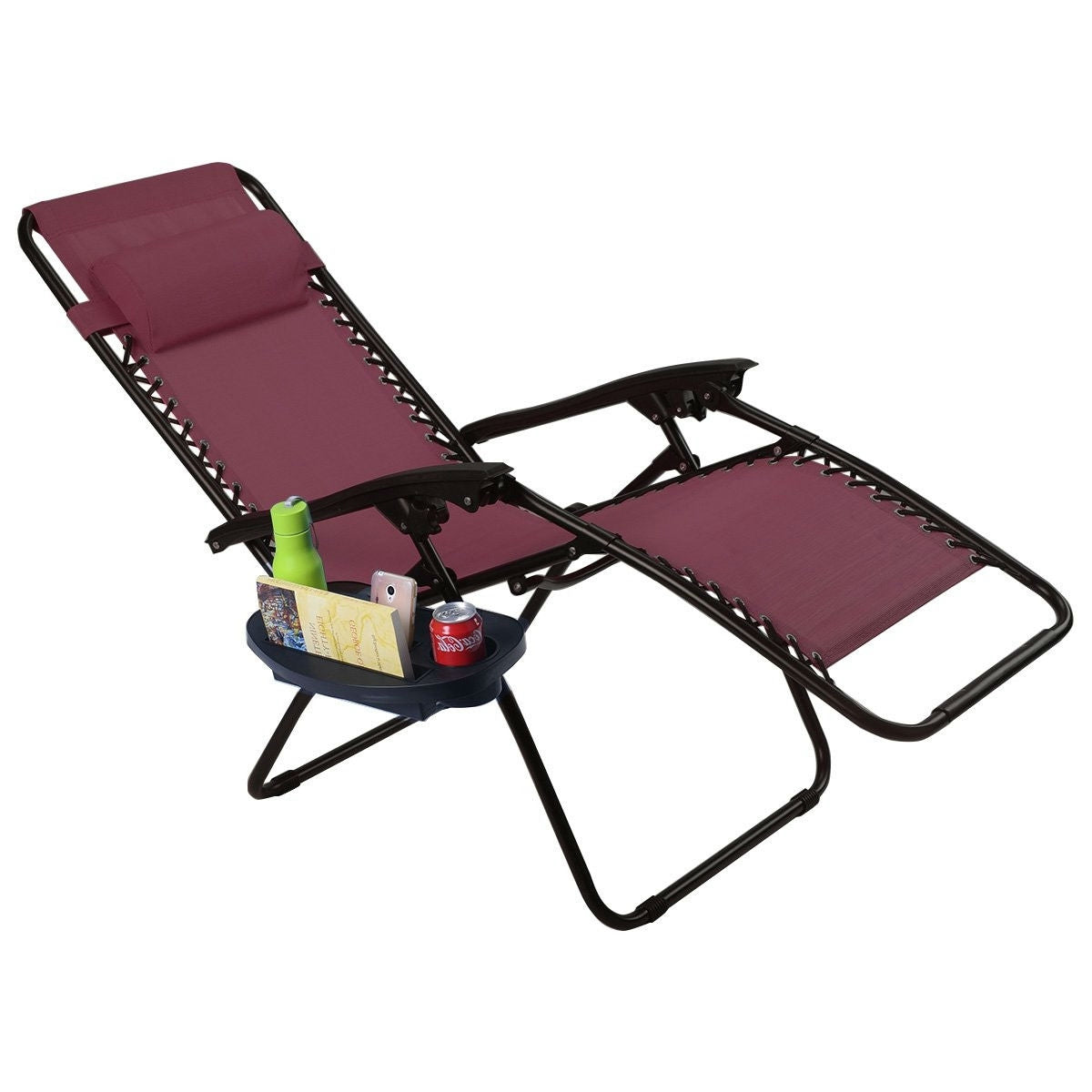 Set of 2 Burgundy Wine Red Folding Outdoor Zero Gravity Lounge Chair FastFurnishings