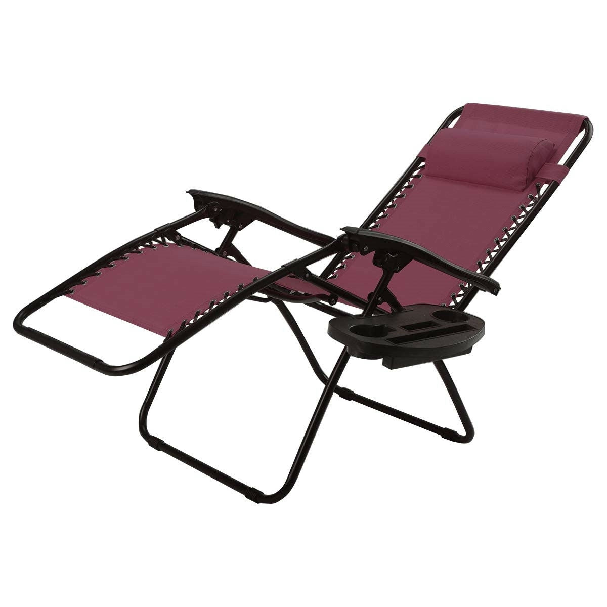 Set of 2 Burgundy Wine Red Folding Outdoor Zero Gravity Lounge Chair FastFurnishings