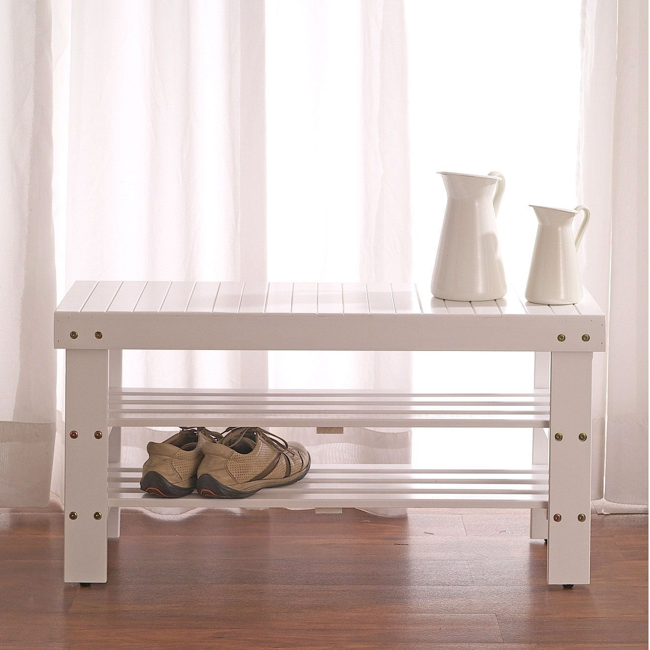 Solid Wood Shoe Rack Entryway Storage Bench in White FastFurnishings