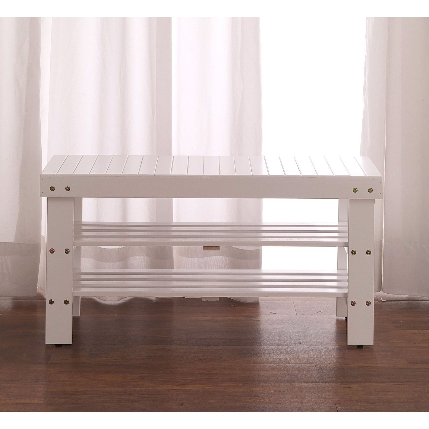 Solid Wood Shoe Rack Entryway Storage Bench in White FastFurnishings