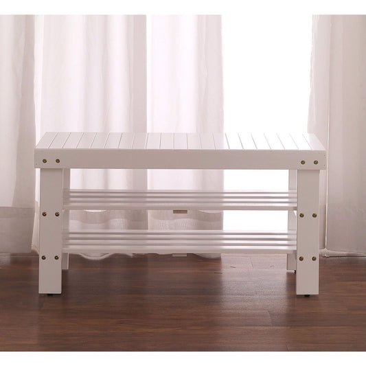 Solid Wood Shoe Rack Entryway Storage Bench in White FastFurnishings