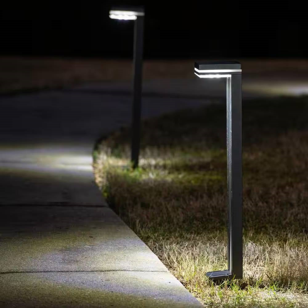 Set of 2 - Modern Outdoor Solar Light White LED Path Outdoor Yard Lighting FastFurnishings