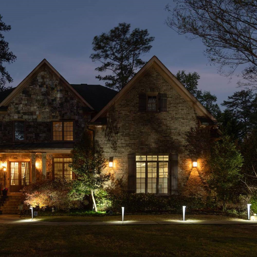 Set of 2 - Modern Outdoor Solar Light White LED Path Outdoor Yard Lighting FastFurnishings