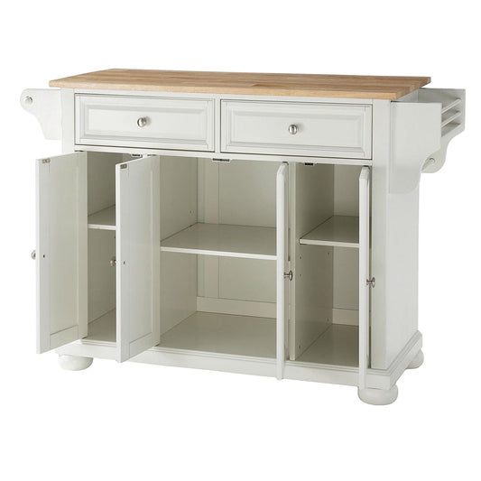 White Kitchen Island Storage Cabinet with Solid Wood Top-1