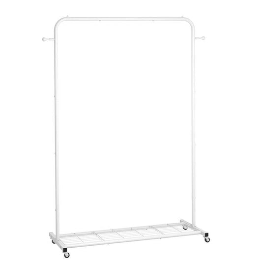 White Modern Garment Rack Clothes Hanging Rod with Lockable Wheels-1