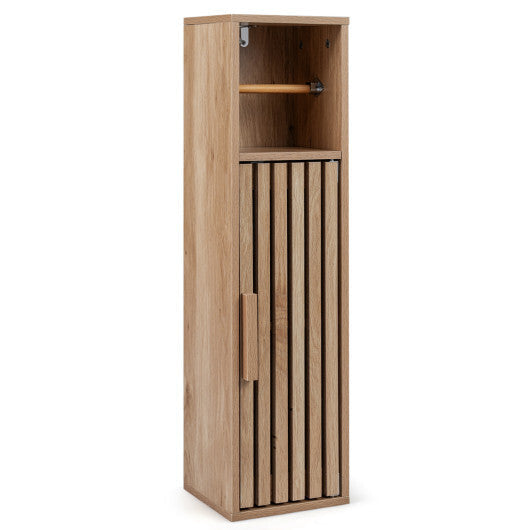 Costway Slim Bathroom Cabinets Freestanding Toilet Paper Holder Stand with Door-Natural W2B