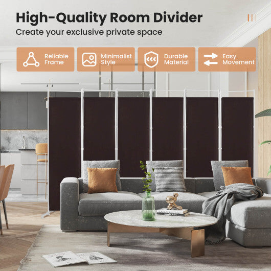 Costway 6-Panel Room Divider Folding Privacy Screen-Brown W2B