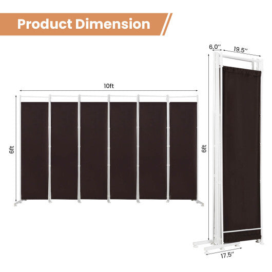 Costway 6-Panel Room Divider Folding Privacy Screen-Brown W2B
