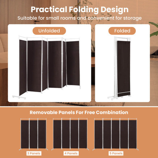Costway 6-Panel Room Divider Folding Privacy Screen-Brown W2B