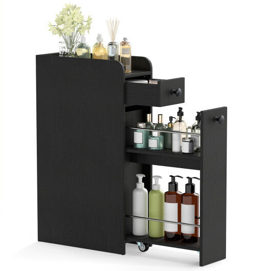 Costway Small Bathroom Storage Cabinet 4-Tier with Slide Out Drawers on Casters-Black W2B