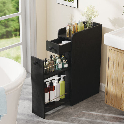 Costway Small Bathroom Storage Cabinet 4-Tier with Slide Out Drawers on Casters-Black W2B