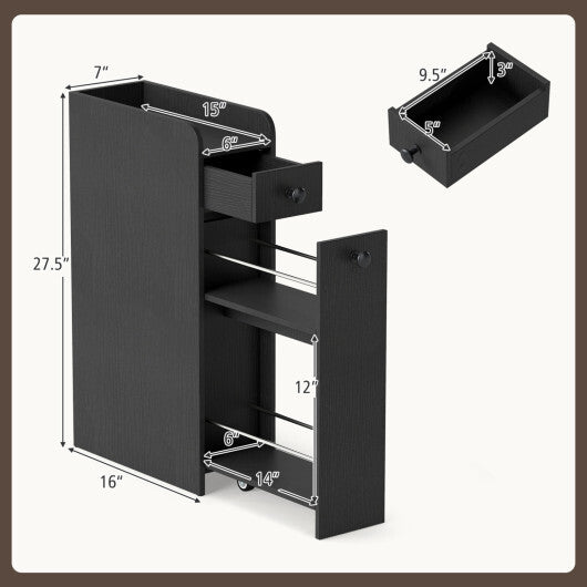 Costway Small Bathroom Storage Cabinet 4-Tier with Slide Out Drawers on Casters-Black W2B