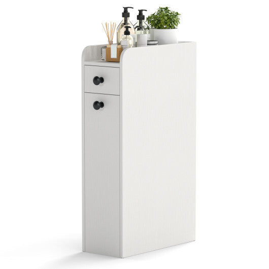 Costway Small Bathroom Storage Cabinet 4-Tier with Slide Out Drawers on Casters-White W2B
