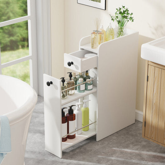 Costway Small Bathroom Storage Cabinet 4-Tier with Slide Out Drawers on Casters-White W2B