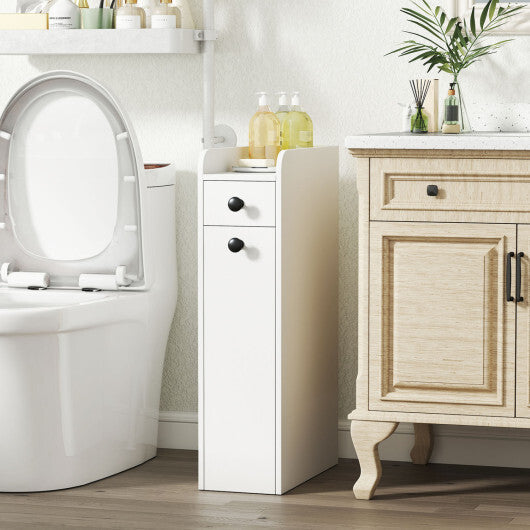 Costway Small Bathroom Storage Cabinet 4-Tier with Slide Out Drawers on Casters-White W2B