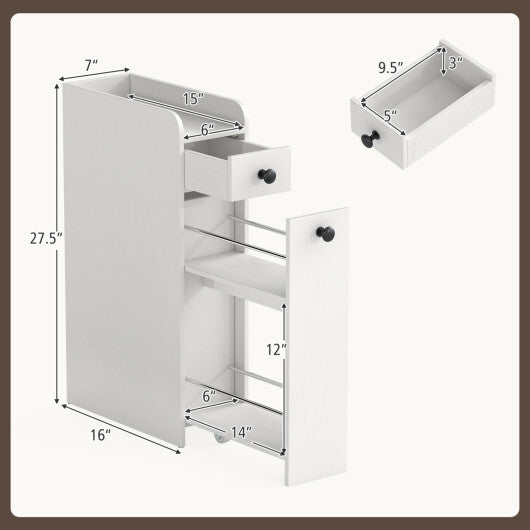 Costway Small Bathroom Storage Cabinet 4-Tier with Slide Out Drawers on Casters-White W2B
