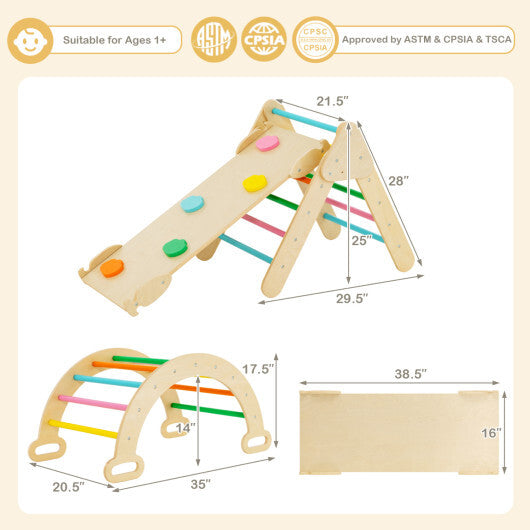Costway 5-in-1 Wooden Kids Climber Toys with Triangle Arch Ramp-Multicolor W2B