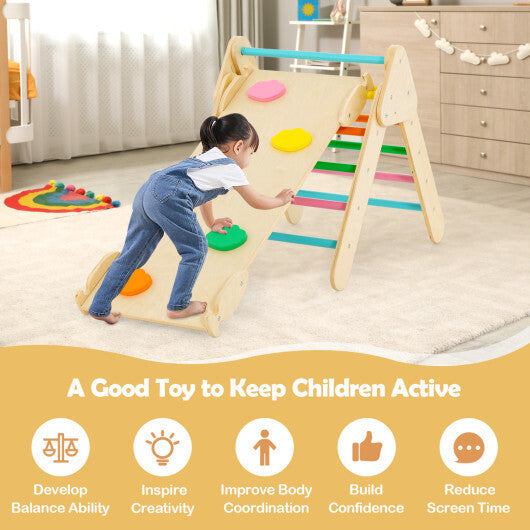 Costway 5-in-1 Wooden Kids Climber Toys with Triangle Arch Ramp-Multicolor W2B