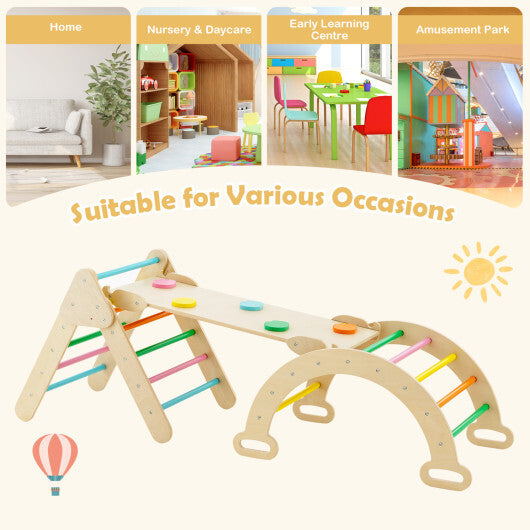 Costway 5-in-1 Wooden Kids Climber Toys with Triangle Arch Ramp-Multicolor W2B