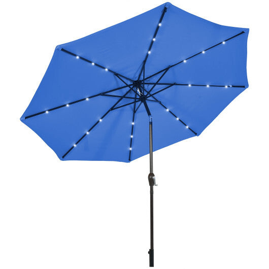 Costway 10' Solar LED Lighted Patio Market Umbrella Shade Tilt Adjustment Crank-Blue W2B