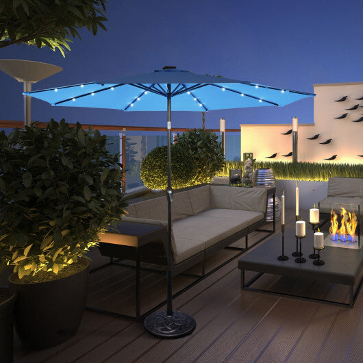 Costway 10' Solar LED Lighted Patio Market Umbrella Shade Tilt Adjustment Crank-Blue W2B