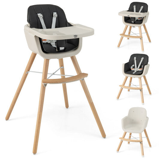 Babyjoy 3 in 1 Convertible Wooden High Chair Toddler Feeding Chair with Cushion Black W2B